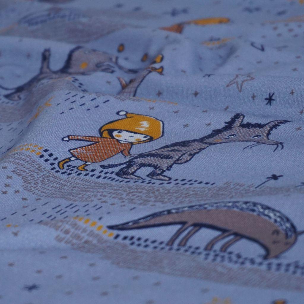 Baumwolljersey Wolf bei Nacht von Susalabim blau gelb – Bio